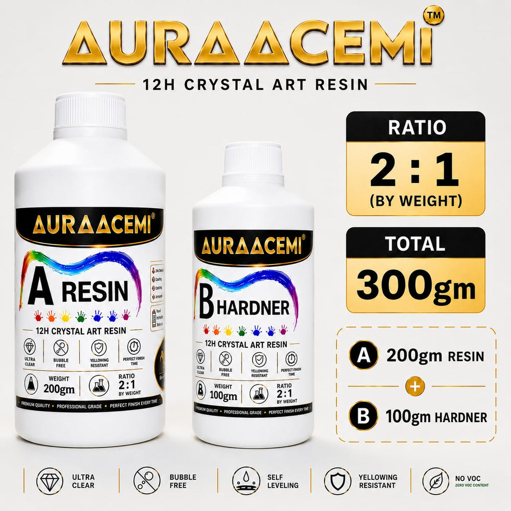 AURAACEMI 12H Crystal Clear Epoxy Art Resin Kit 300gm | 2:1 Ratio | Bubble Free & Yellow Resistant