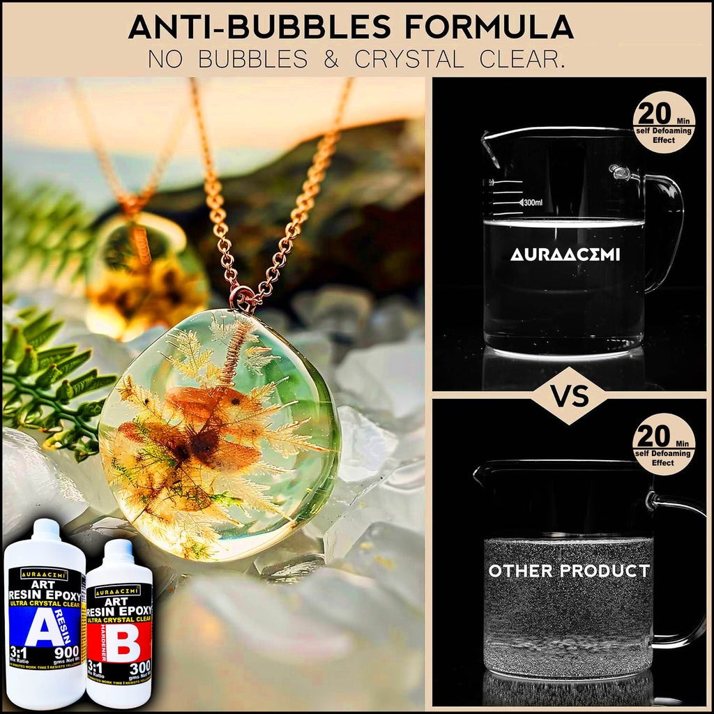 AAURACEMI Art Resin Epoxy Kit (Ultra Crystal Clear) – 3:1 Mix Ratio | 1200g (900g Resin + 300g Hardener) | High Gloss, Bubble-Free, Non-Yellowing for Resin Art, Table Tops & Jewelry Casting.