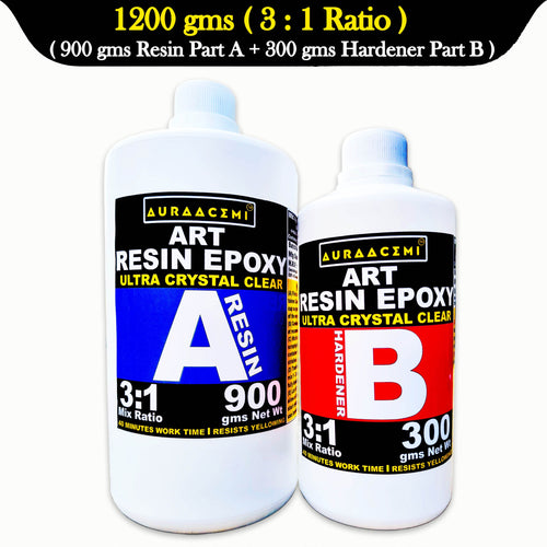 AAURACEMI Art Resin Epoxy Kit (Ultra Crystal Clear) – 3:1 Mix Ratio | 1200g (900g Resin + 300g Hardener) | High Gloss, Bubble-Free, Non-Yellowing for Resin Art, Table Tops & Jewelry Casting.