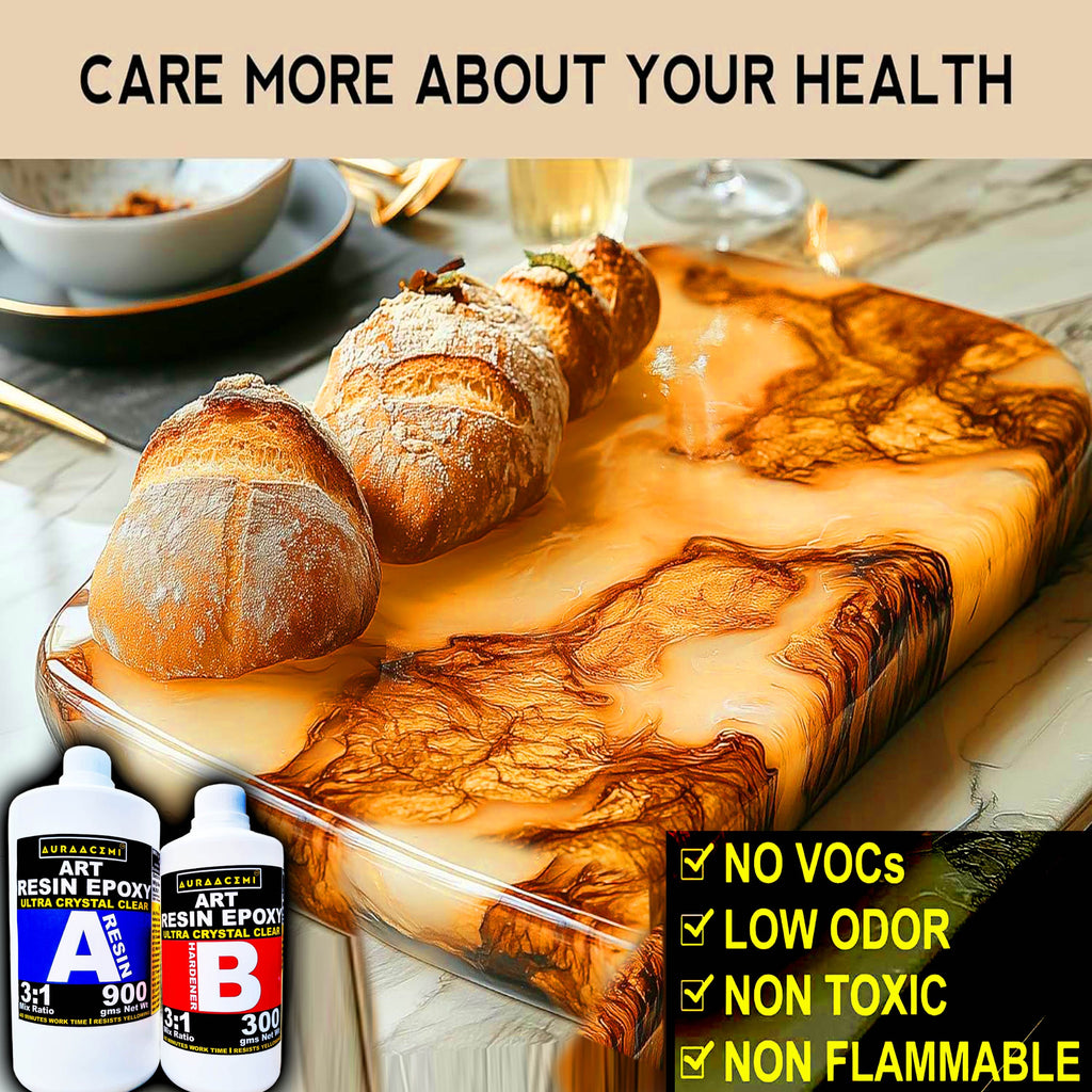 AAURACEMI Art Resin Epoxy Kit (Ultra Crystal Clear) – 3:1 Mix Ratio | 1200g (900g Resin + 300g Hardener) | High Gloss, Bubble-Free, Non-Yellowing for Resin Art, Table Tops & Jewelry Casting.