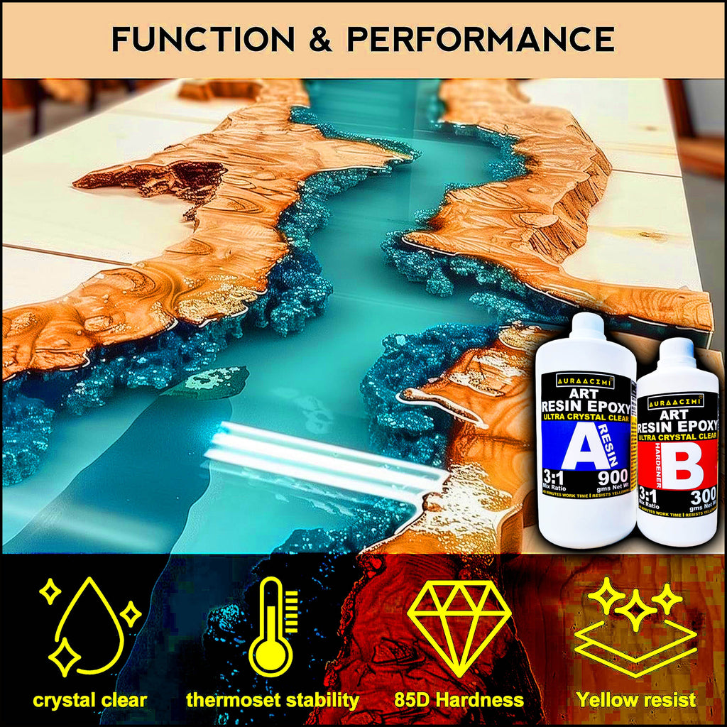 AAURACEMI Art Resin Epoxy Kit (Ultra Crystal Clear) – 3:1 Mix Ratio | 1200g (900g Resin + 300g Hardener) | High Gloss, Bubble-Free, Non-Yellowing for Resin Art, Table Tops & Jewelry Casting.