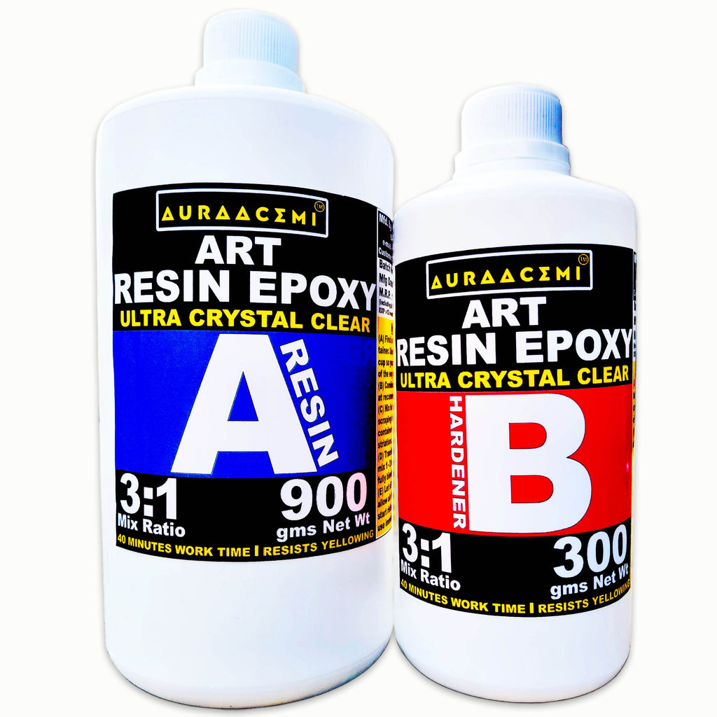 AAURACEMI Art Resin Epoxy Kit (Ultra Crystal Clear) – 3:1 Mix Ratio | 1200g (900g Resin + 300g Hardener) | High Gloss, Bubble-Free, Non-Yellowing for Resin Art, Table Tops & Jewelry Casting.