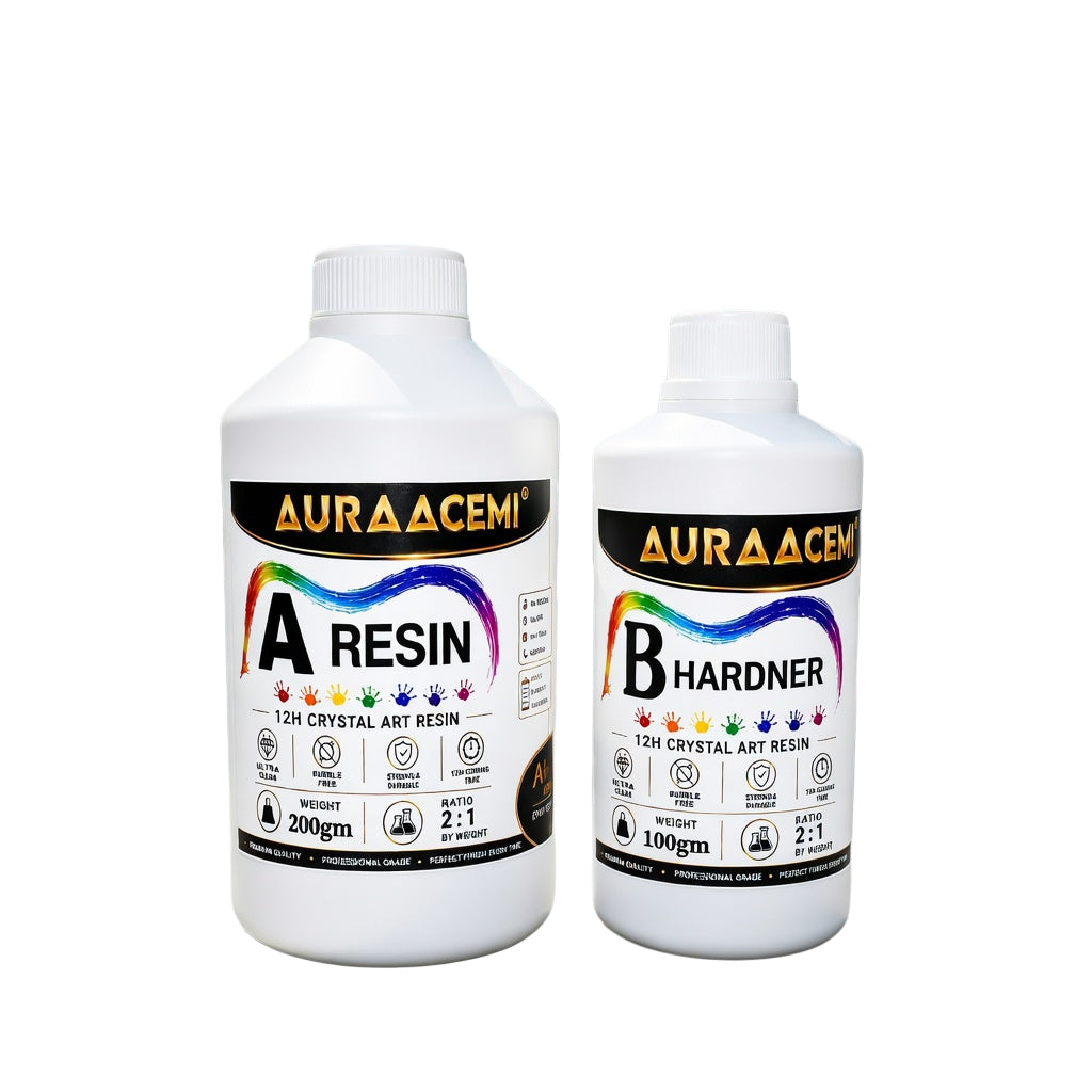 AURAACEMI 12H Crystal Clear Epoxy Art Resin Kit 300gm | 2:1 Ratio | Bubble Free & Yellow Resistant